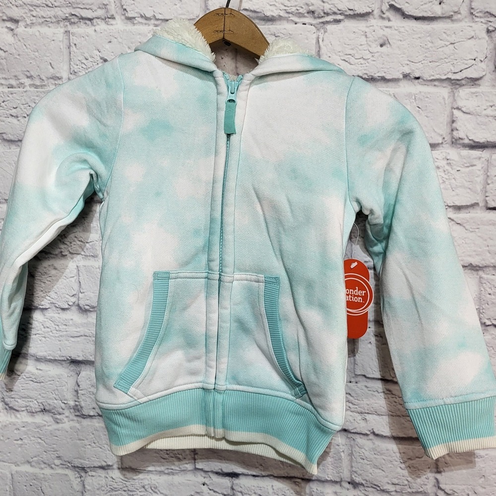 NWT Wonder Nation Unisex Kids XS 4-5 Tie Dye Sherpa Lined Full Zip Hoodie Soft